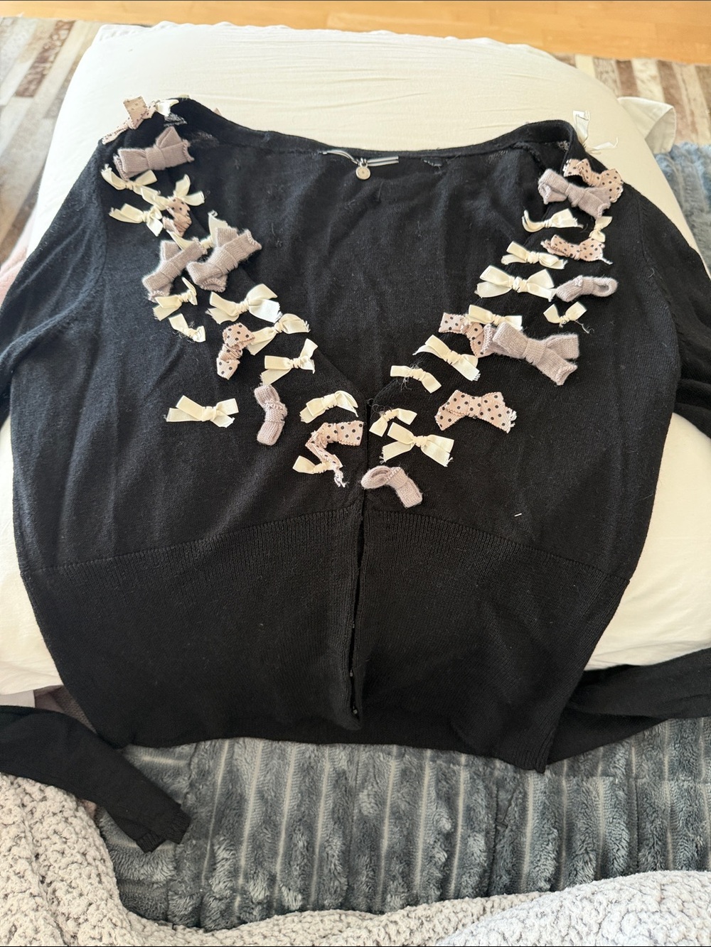 Anthro Knitted & Knotted Women's Sweater with Decorative Ribbon Accents